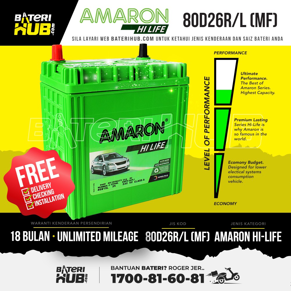 NS70/L Amaron Hilife - Car battery Bateri kereta [ Perdana ...