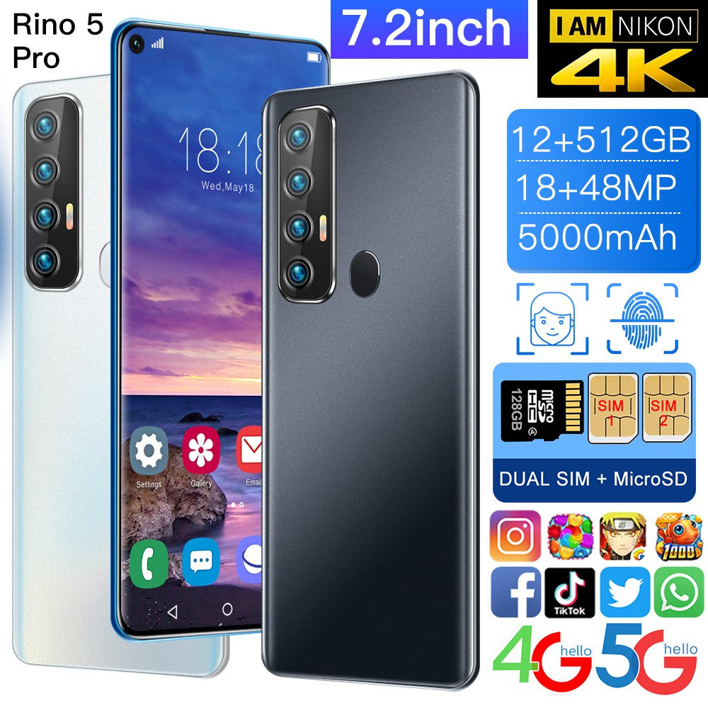 Rino5 Pro Smart Phone 7 2 Inch 12g 512gb 18 48mp Android Dual Sim 5000mah Cellphone Multi Language Support 5g Mobile Phone Shopee Malaysia