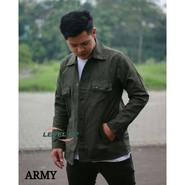 "Hector" Canvas jacket / Semi Parka / Field jacket - PRESS BUTTON- Original - GREEN ARMY