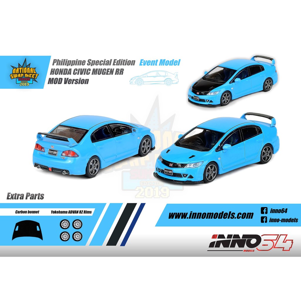 1 64 Inno Honda Civic Fd2 Mugen Rr Baby Blue Philippines Exclusive Shopee Malaysia