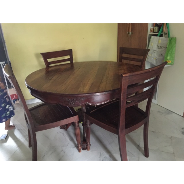 Vintage Teak Wood Round Dining Table, Vintage Round Wooden Dining Table