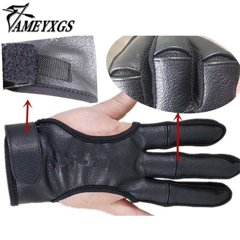 Black Tiardey Finger Guard Artificial Cow Leather Archery 3 Finger Guard Protective Glove Finger Tab Protector for Recurve 