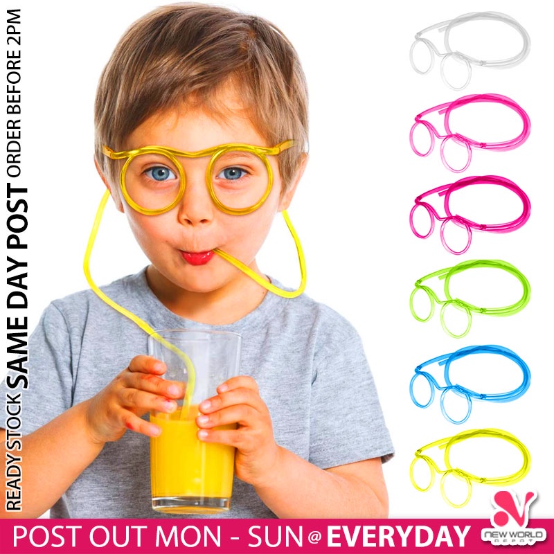 《 》 Non Toxic Flexible Drinking Straw Eyeglass Detachable Long Plastic Kids Drink Tube Cermin Mata Jeremi 眼镜形吸管