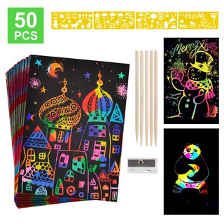 Scratch Art for Kids,50 Sheets Rainbow Scratch Paper Arts and Crafts for  Kids Black Magic Scratch Art Notes Paper Boards with 5 Wooden Stylus and 4  Drawing Rulers and 1 Pencil Sharpener 