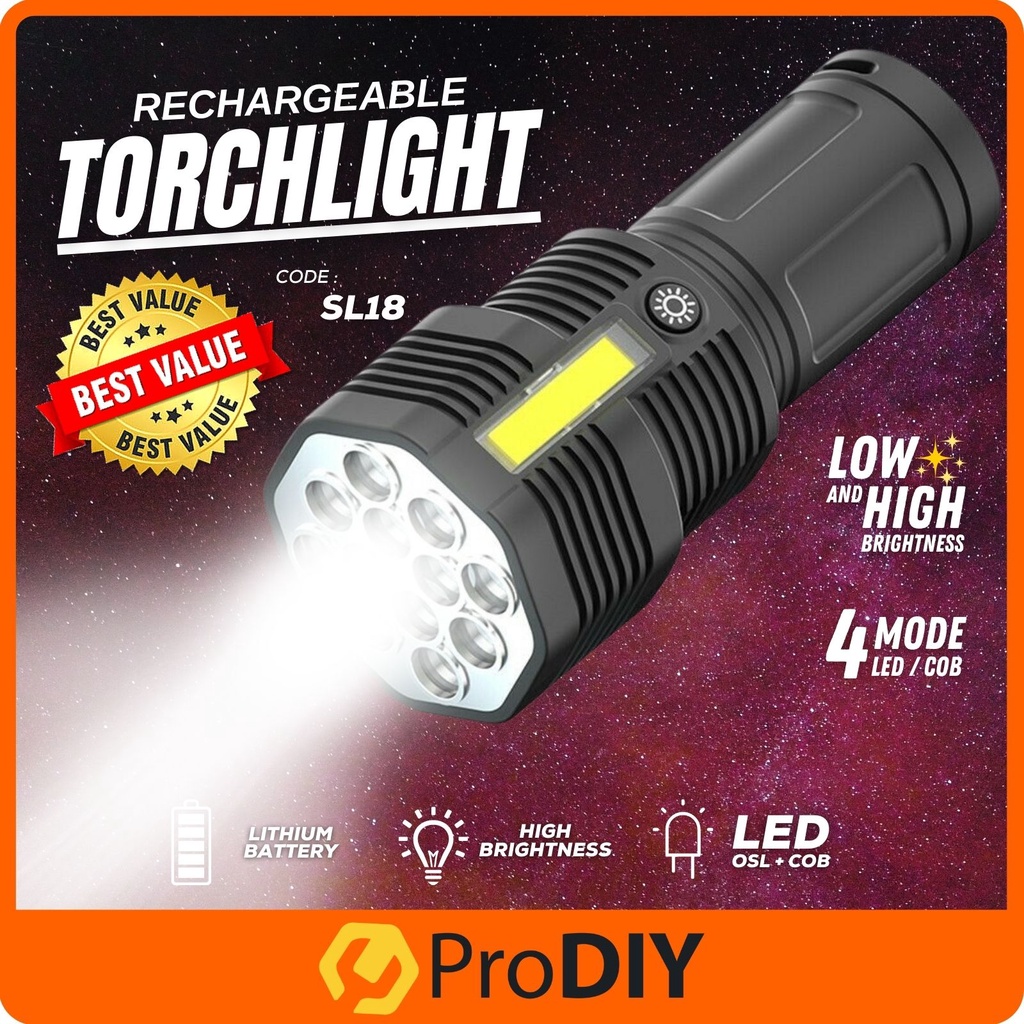 12-LED Powerful Flashlight Rechargeable Strong Lamp USB Charge Light W/ Side Light Waterproof ( SL18 )