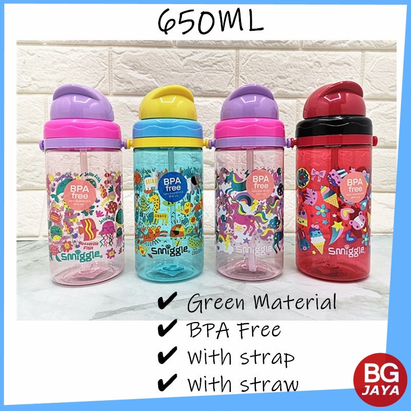 650ML Smiggle Kids Water Bottle BPA Free with Straw Botol 650ML Smiggle Kids Water Bottle BPA Free with Straw Botol