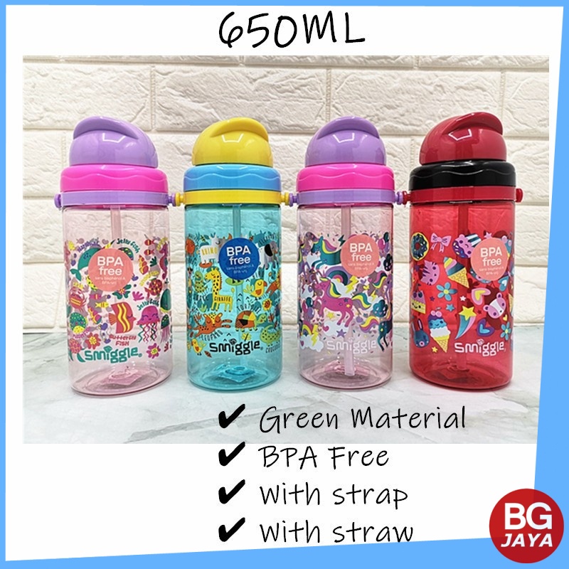 650ML Smiggle Kids Water Bottle BPA Free with Straw Botol  