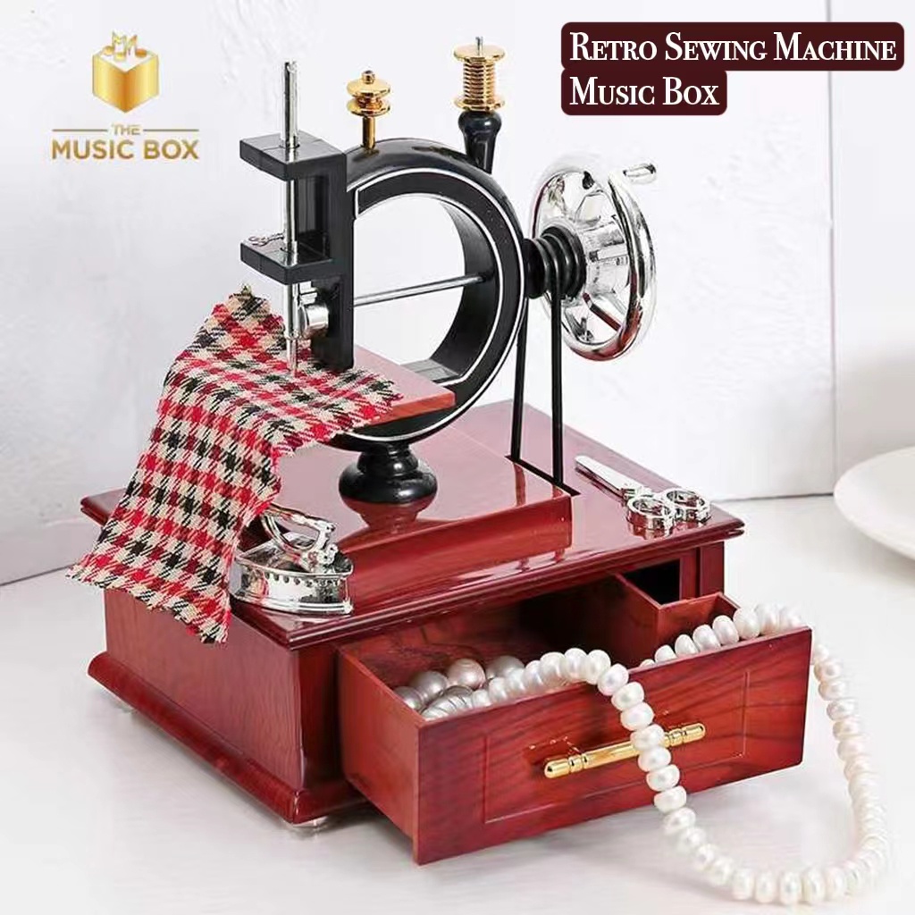 Retro Sewing Machine Music Box Kotak Muzik Mesin Jahit Nostalgia