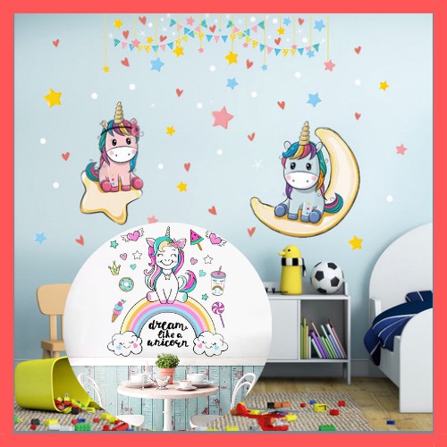 STIKER DINDING UNICORN AND MOON PONEY HIASAN BILIK TIDUR ANAK KIDS 