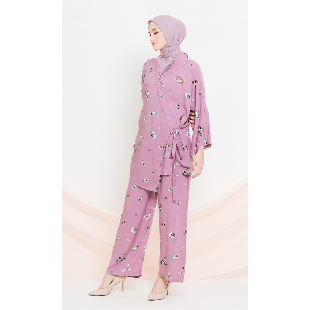 Tufine Kyora Kimono Set Lavender Floral Print Shopee Malaysia