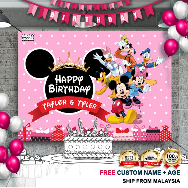 Birthday Banner Birthday Backdrop Hari Jadi Mickey Mo