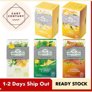 Ahmad Tea 20 Tea Bags-Fruit & Herb Tea (Rooibos & Cinnamon/ Detox/ Camomile&Lemongrass/ Lemon&Ginger/ Peppermint&Lemon)