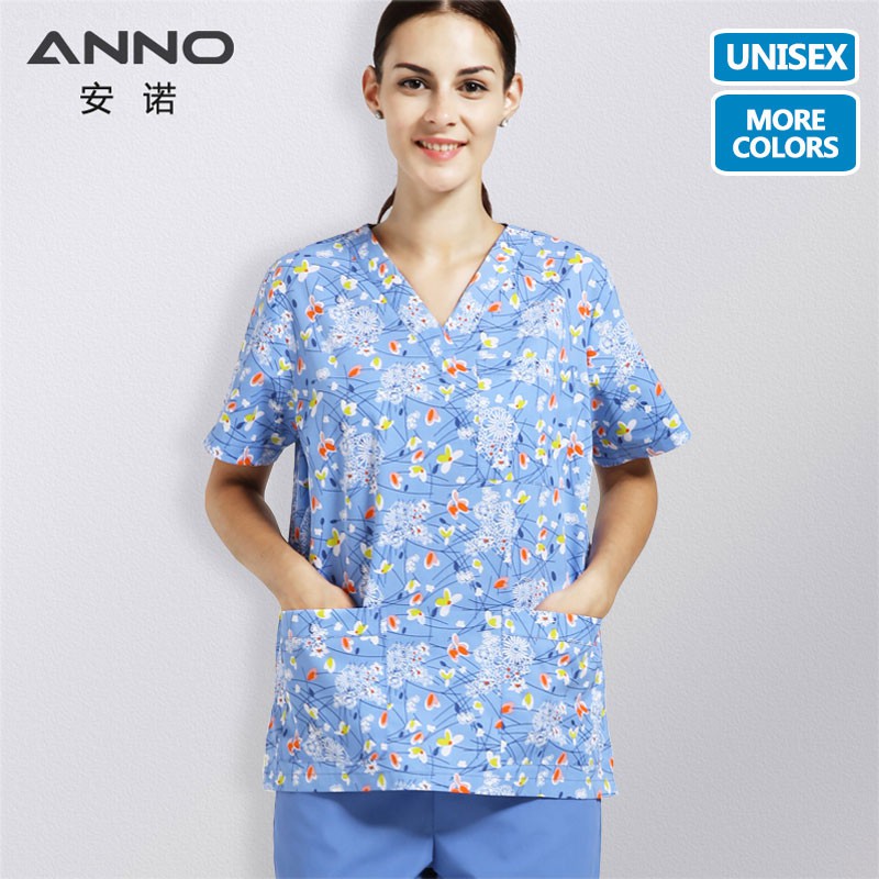 ANNO Cheap Cotton Nurse Dress Hospital Uniform Print Medical Scrubs Fashion Surgical Clothes