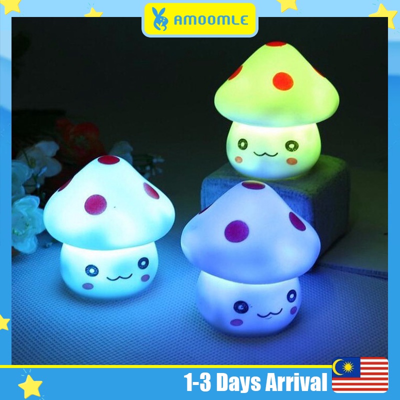 Ready Stock LED Night Light Colorful Mushroom Room Decor Lamp Baby Kids Room Desk Night Lamp Bedside Decoration