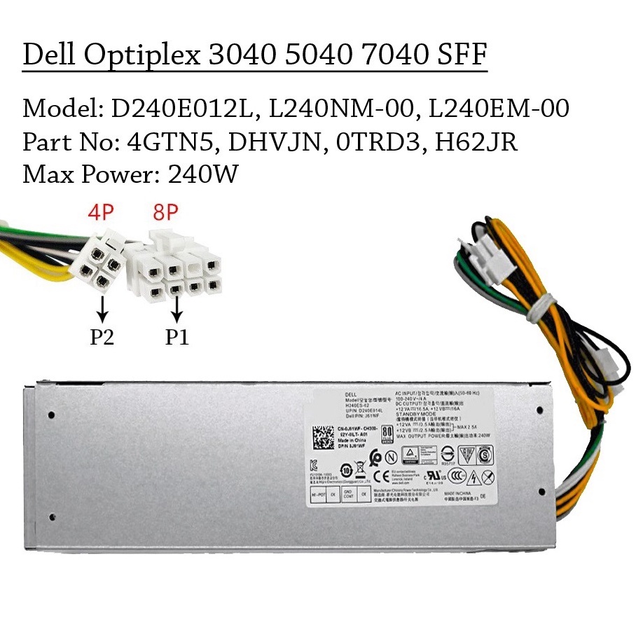 Genuine Dell Optiplex 3040 5040 7040 3650 3656 SFF 240W Power Supply H62JR 