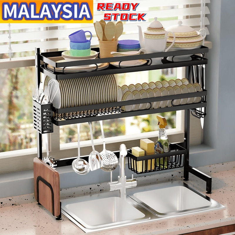 Stainless Steel Rak Pinggan Mangkuk Sink Dish Rack Kitchen Organizer Dish Drainer Racks Rak 5132