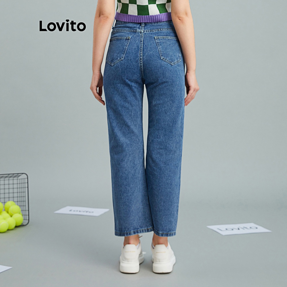 Lovito Denim Casual Pocket High Waist Jeans L10055 (Blue) #4