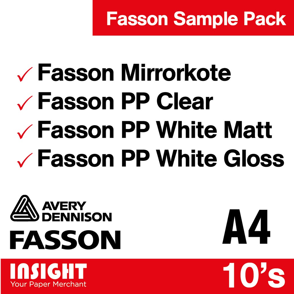FASSON A4 SAMPLE PACK Sticker Glossy Mirrorkote Sticker SelfAdhesive