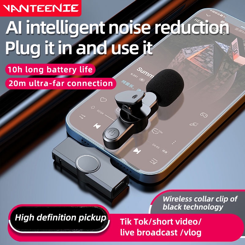 Wireless Clip Microphone Tik Tok Vlog Noise Reduction Broadcast Online