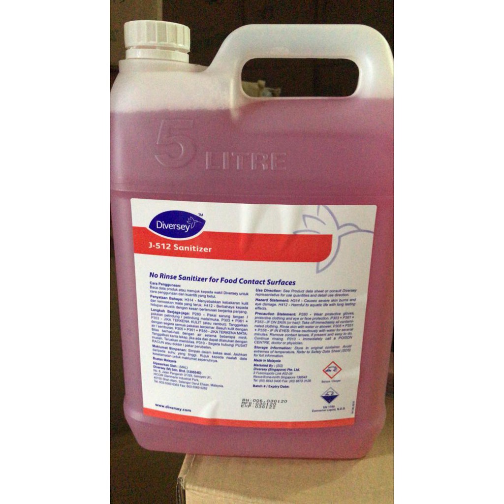 DIVERSEY J512 SANITIZER (5L) + 3plys mask Shopee Malaysia