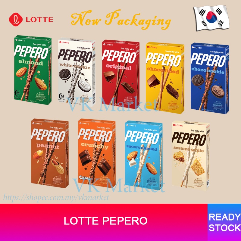 Lotte Pepero Almond White Cookie Choco Cookie Crunchy Snowy Almond Peanut Nude Choco Filled (8 Boxs X 32/36/39/47/50g)