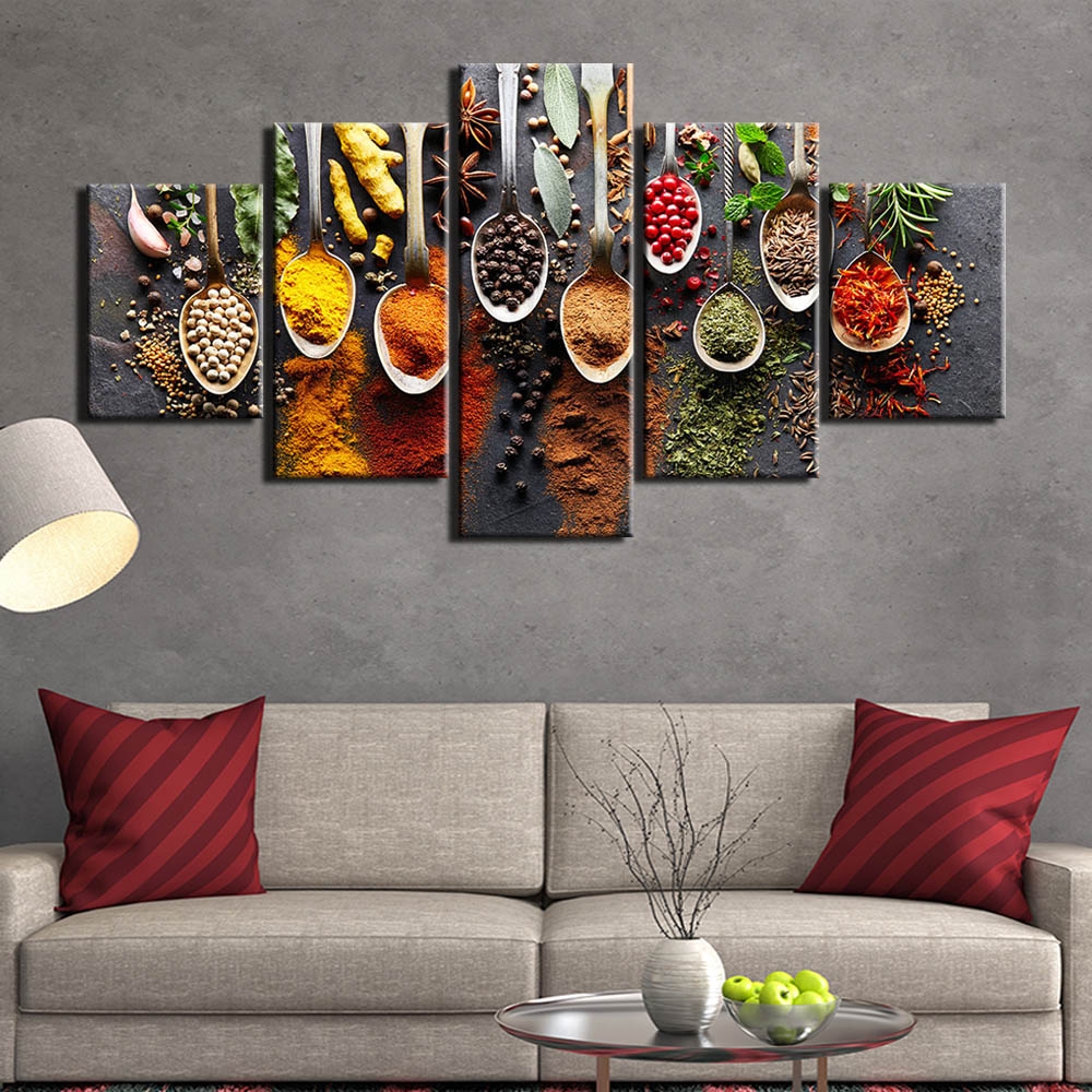 Canvas Wall Art 5 Pieces Coffee Painting HD Prints Kitchen Framed Unframed
