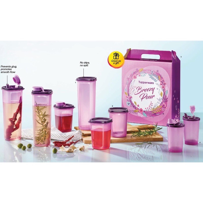 Ready Stock!Tupperware Breezy Pour Set (New Purple Colour) QIKs