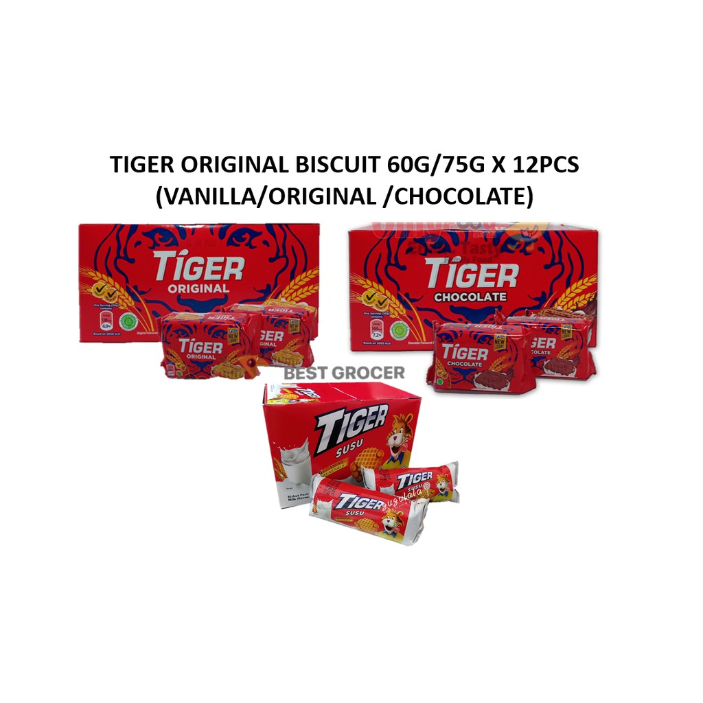 Buy Tiger Biscuit 60g 75g X 12pcs Available In Chocolate Original Susu Flavors Tiger Biskut Seetracker Malaysia
