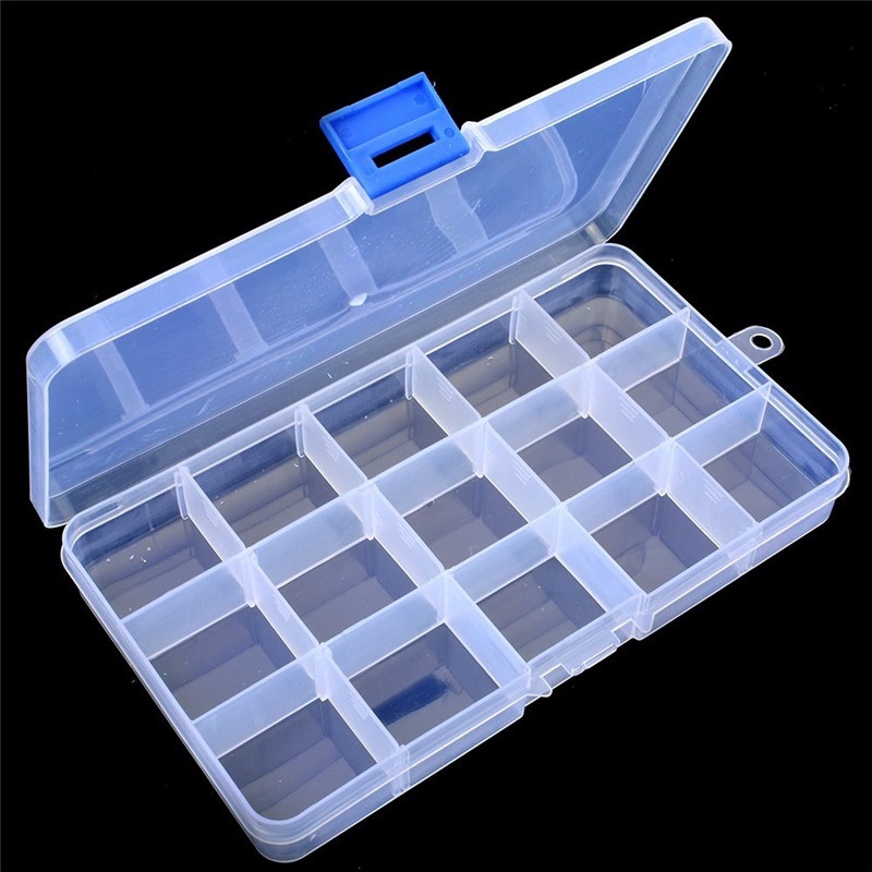 15 Gird Jewelry Storage Box Transparent Tool Case Ring Earring Drug Pill Beads Portable Plastic Organizer Container Case Travel Bins