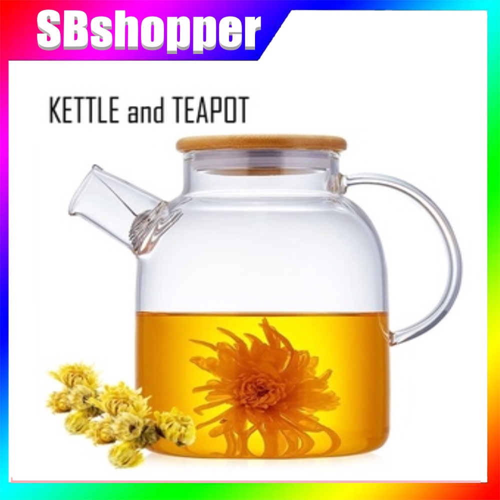 Glass Teapot Stovetop Kettle Heat Resistant Borosilicate Pitcher