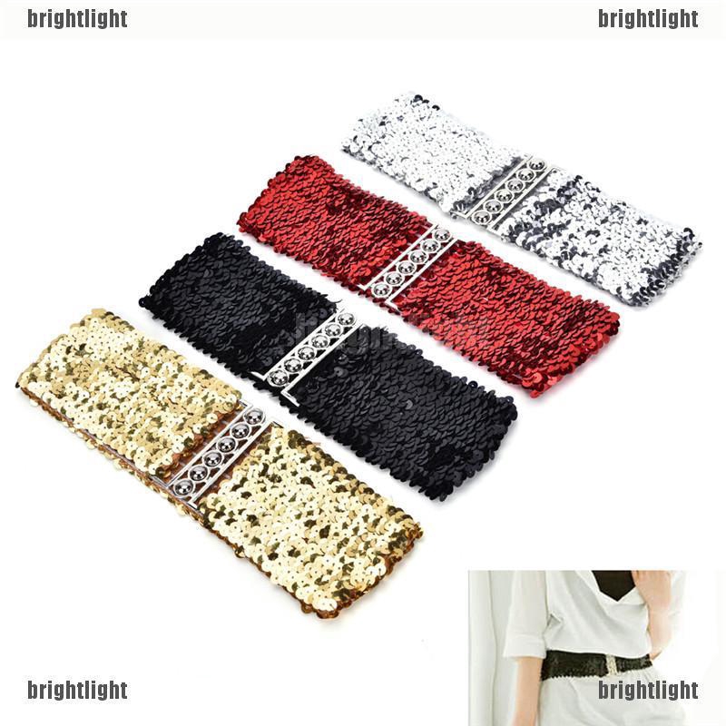 『bl』 Bling Womens Rivet Sequins Elastic Stretch Wide Waist Belt Waistband Slim Casual ★HOT