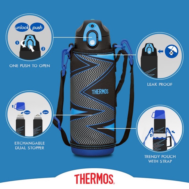 Thermos Dual Stopper Bottle With Pouch 1 Liter Ffr 1004wf Shopee Malaysia