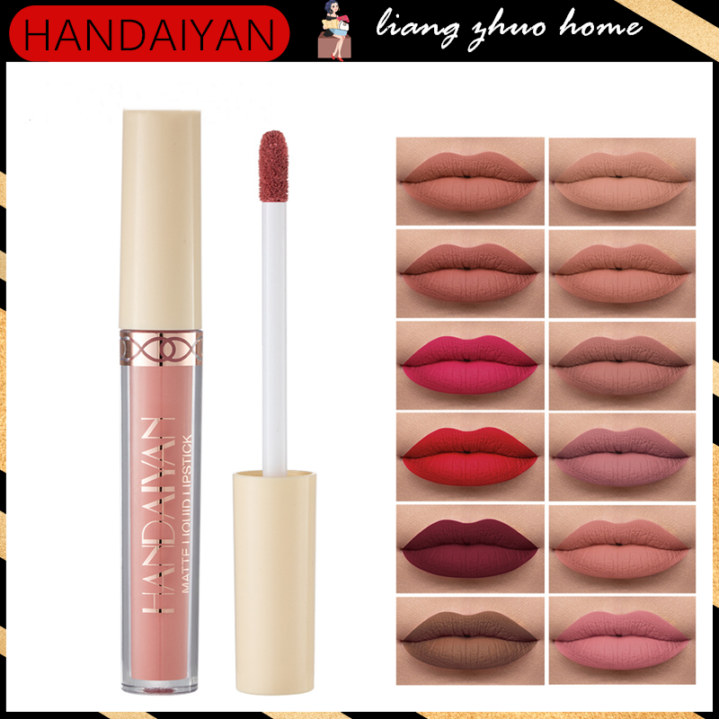 [Ready Stock] HANDAIYAN 12 Colors Matte Liquid Lipstick Velvet Sexy Lip Gloss Waterproof Long Lasting Halal Lips Makeup