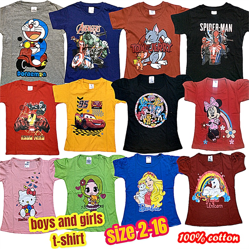 Part 1 : T-Shirt Budak / Remaja Lelaki Dan Perempuan, Size 2-16, Boys And Girls Printed T-Shirt, Size 2-16, 100% Cotton