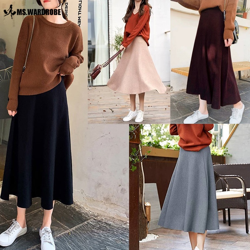 Korean High Waist Women's Maxi Skirts Expansion Skirt Women Muslimah Solid Elastic A Line Maxi Full Length Long Skirt