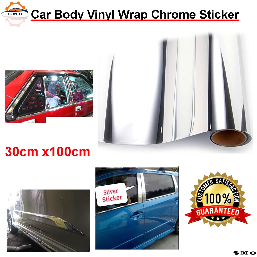 Chrome Sticker Car Door Pillar Vinyl Wrap Body Side Moulding Persona New Saga BLM FLX Wira Waja