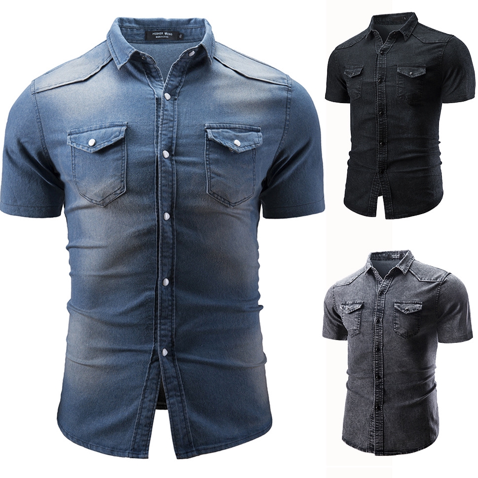 mens short sleeve denim shirt