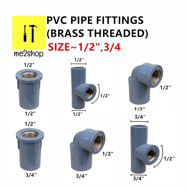 1 2 Or 3 4 Pvc Pipe Fittings Brass Threaded Pvc Pipe Fittings Benang Tembaga P T Socket Elbow Tee Shopee Malaysia