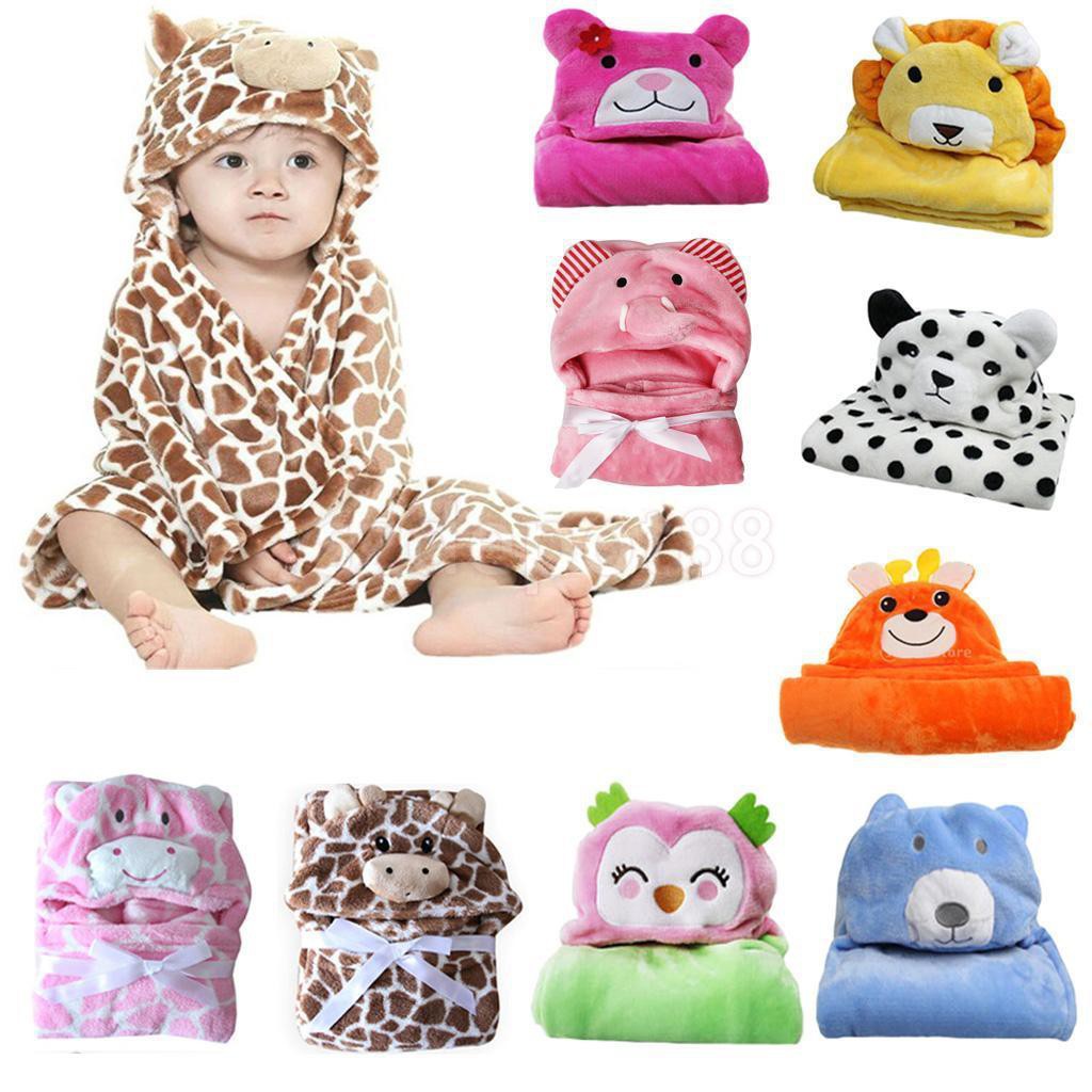 Newborn Infant Soft Flannel Fleece Hooded Hoodie Blanket Bath Towel
