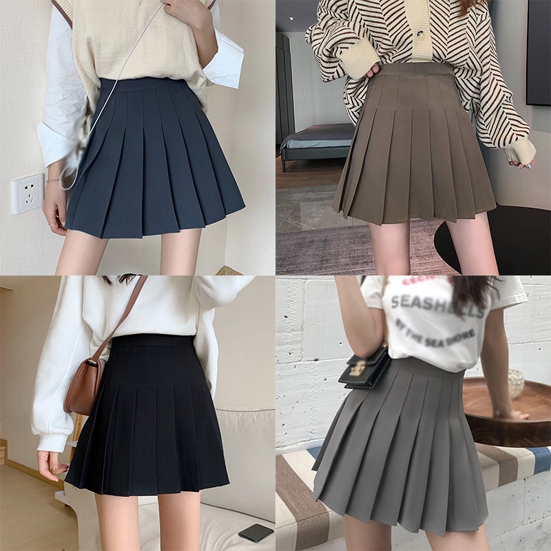 -Preppy Style High Waist Slim-Fit Pleated Skirt With Safety Pants All-Match Tennis Short White Women's Clothing Slimmer Look