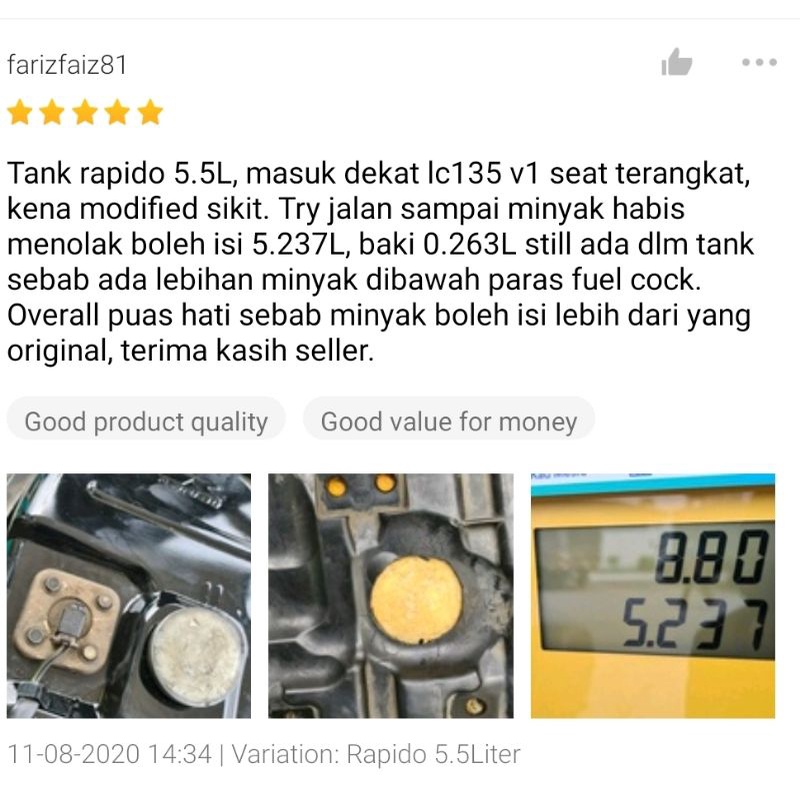 Ready Stok Yamaha Lc V1 To V6 Big Petrol Tank Rapido 5 5liter Shopee Malaysia