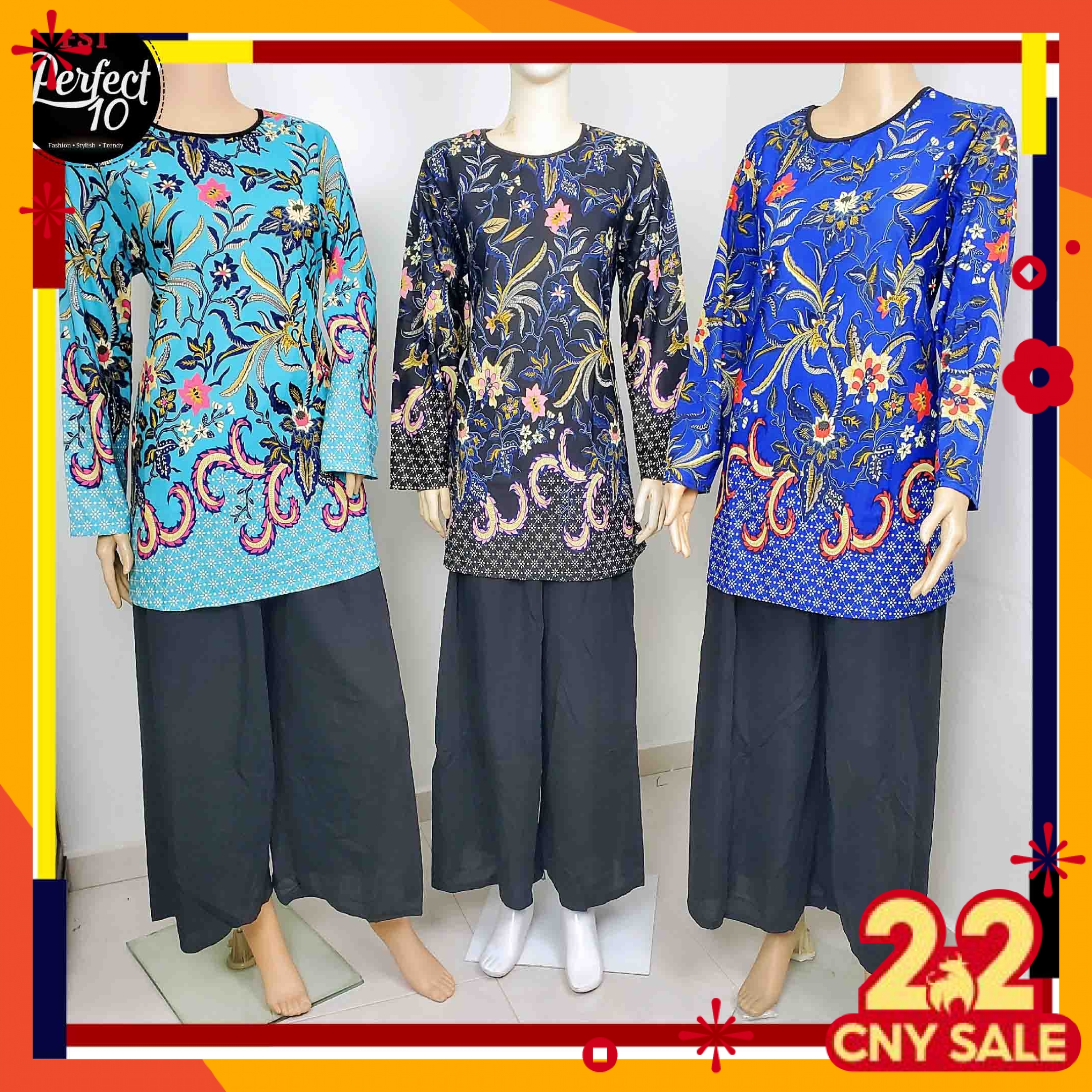 FST Muslimah S-5XL Plus Size Flora Batik Long Sleeve Fashion Blouse Baju Raya 2020 [756_3]