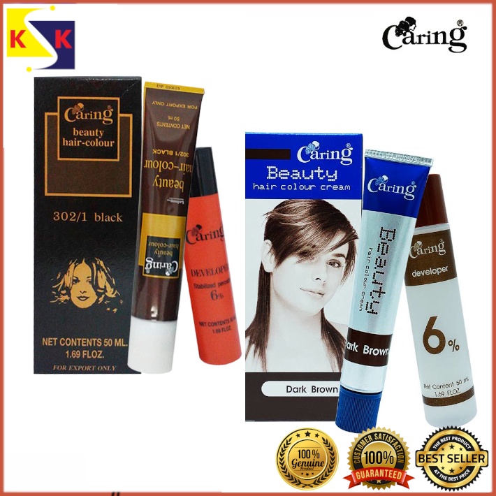 Caring Beauty Black/ Dark Brown Hair Colour Cream 50ml + 50ml | Shopee  Malaysia