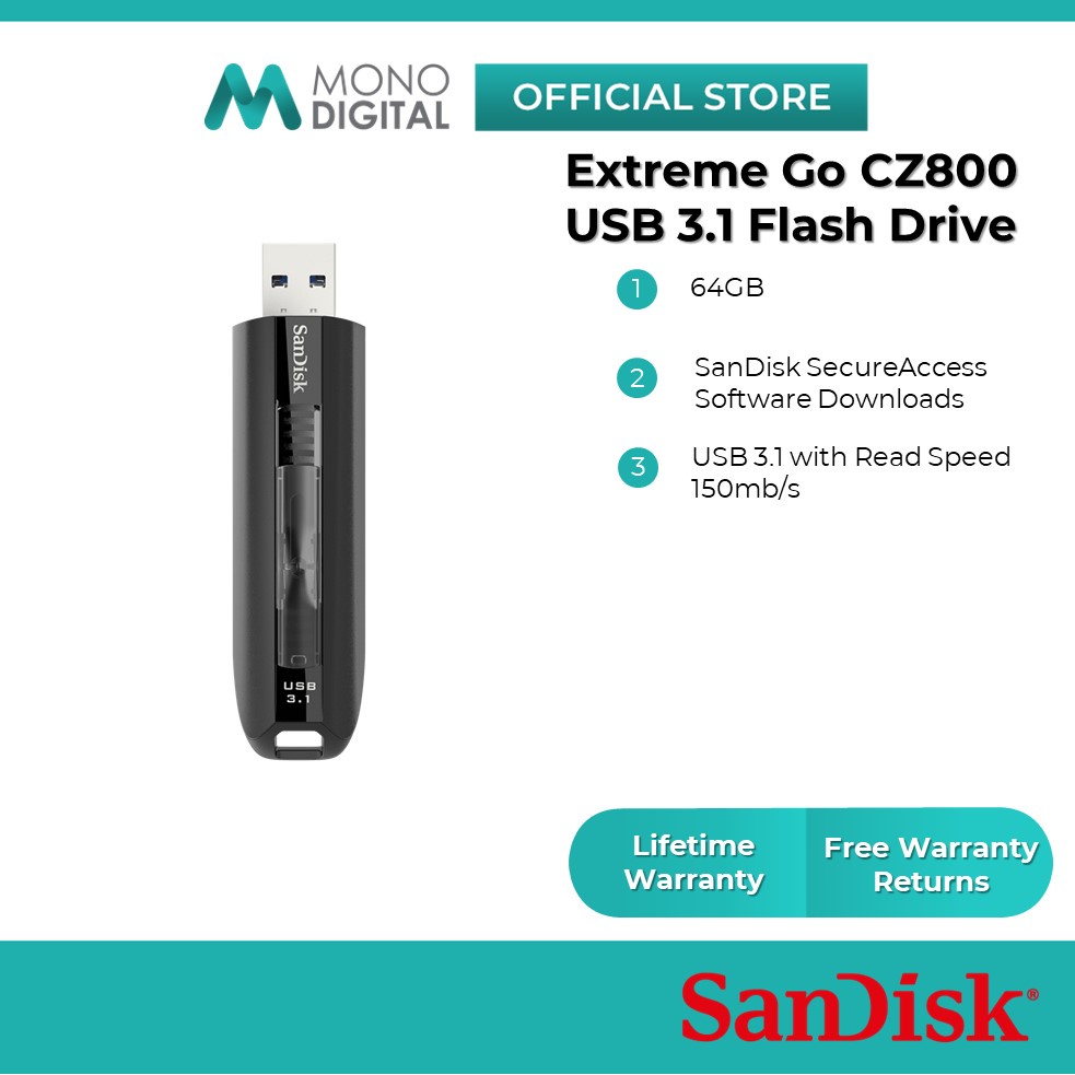 SanDisk Extreme GO CZ800 CZ810 64GB/128GB USB 3.1 Flash Drive/Pendrive