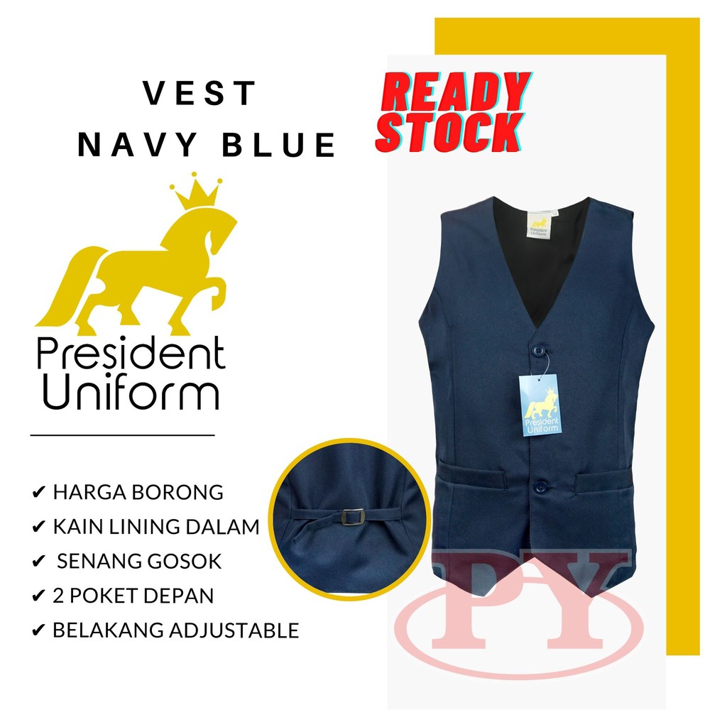 PV002 - VEST BIRU / NAVY BLUE PENGAWAS READY STOCK !!! VEST SEKOLAH RENDAH  DAN MENENGAH