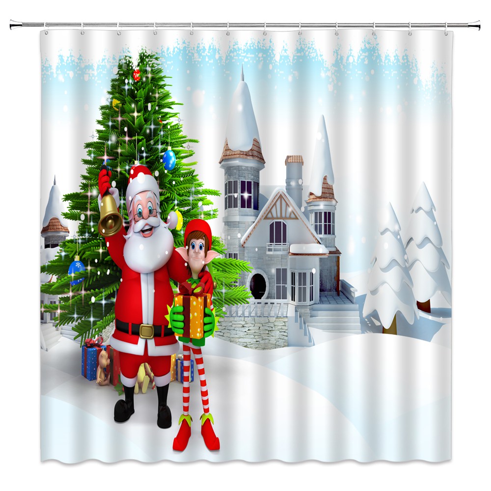 Christmas Shower Curtain Cartoon Santa Claus Winter Castle Green Tree Holiday Theme New Year Bathroom Decor 69 X 70 Inch Shopee Malaysia