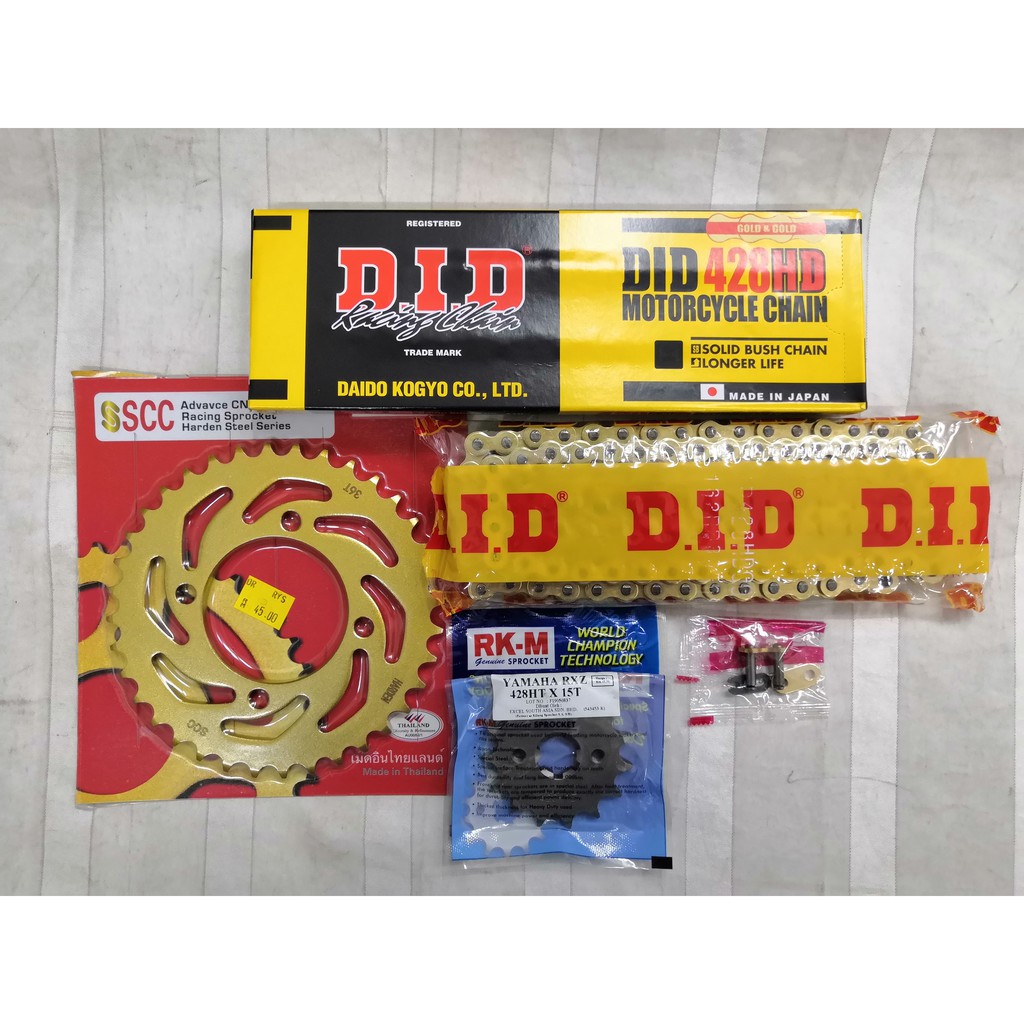 Ori DID LC Y125 CHAIN + SPROCKET (HARDEN STEEL) SCC RKM GOLD RANTAI ...