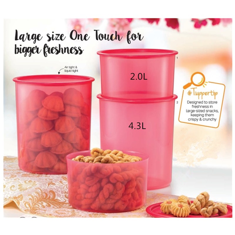 Tupperware Fortune Keeper OT Set/ Coral Blooms One Touch 3L x 2pc/ One Touch Large Topper and Canister (2.0L+4.3L)