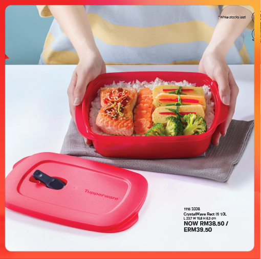 Tupperware CrystalWave Rect 1.0L  - Tupperware Lunch Box - Tupperwae microwave Reheatable Lunch box - Ready Stock