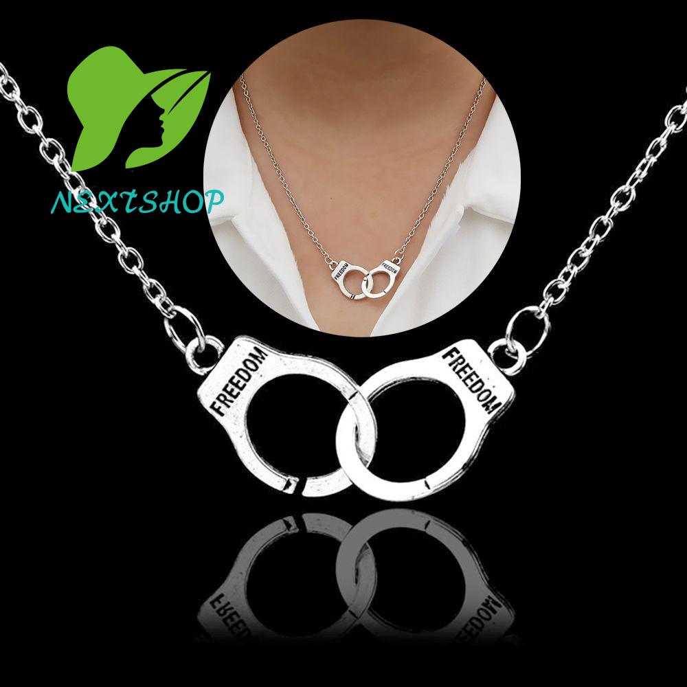 New Pendant Necklace Alloy Lover Handcuff Silver Women Gift Jewelry Valentine's Day Freedom